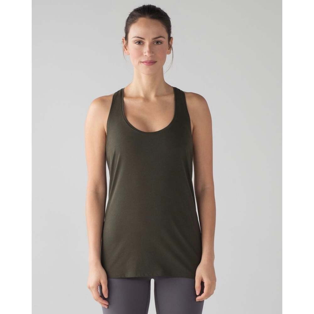 Lululemon Love Tank Top Dark Olive Green Racerback Pima Cotton Size 4 EUC